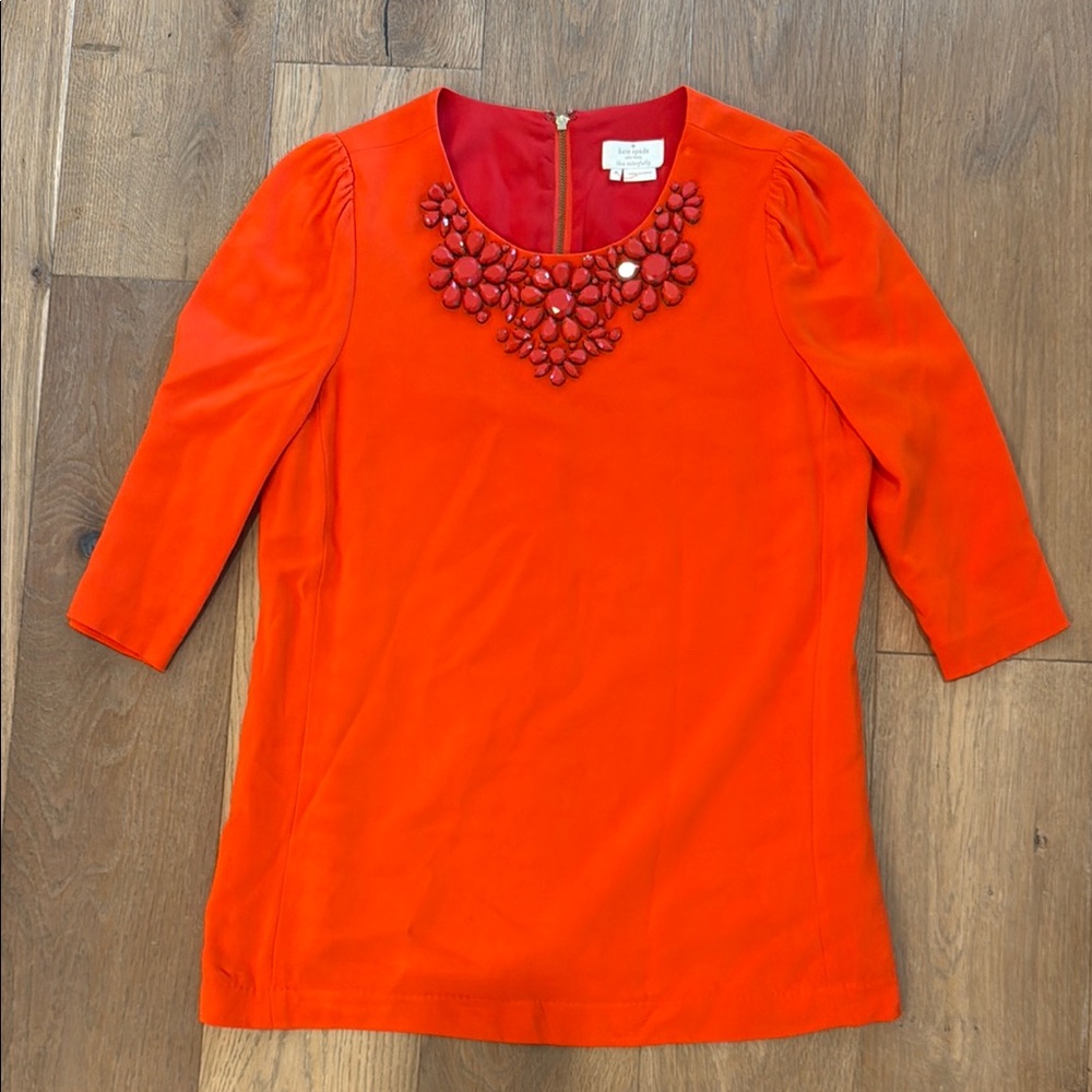 Kate Spade Orange Floral Jewel Embellished Top - 2 - Picture 1 of 7